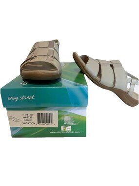 Easy Street Women's Vacation Sandals Size 7.5M Stone Sling Back Stretch Comfort